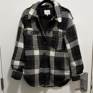 Cuyana Black, Gray & Cream Plaid Wool Shacket